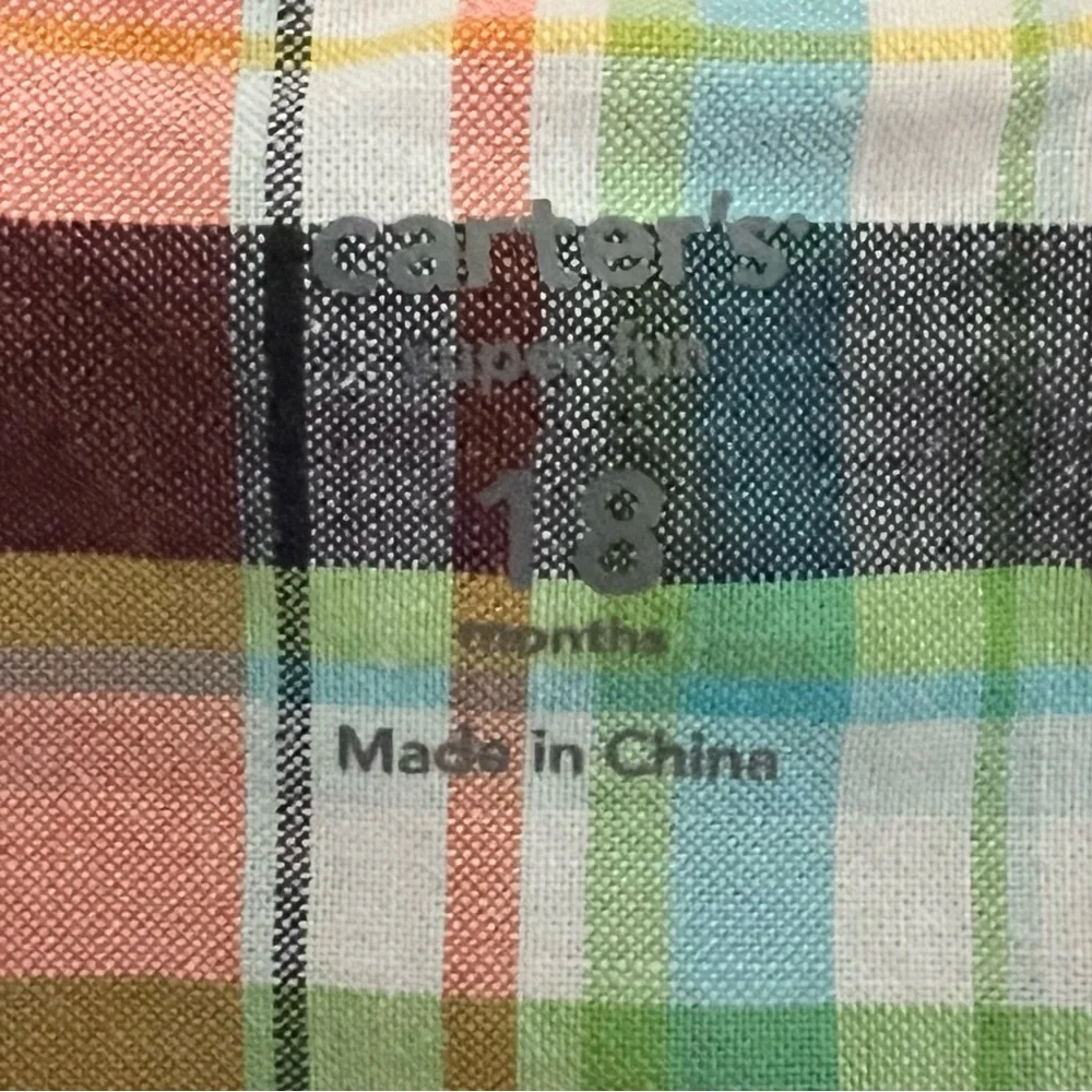 🍄 3/$15 Carter’s Romper Boys 18M Orange Plaid Beach Bum Surf Graphic Cotton